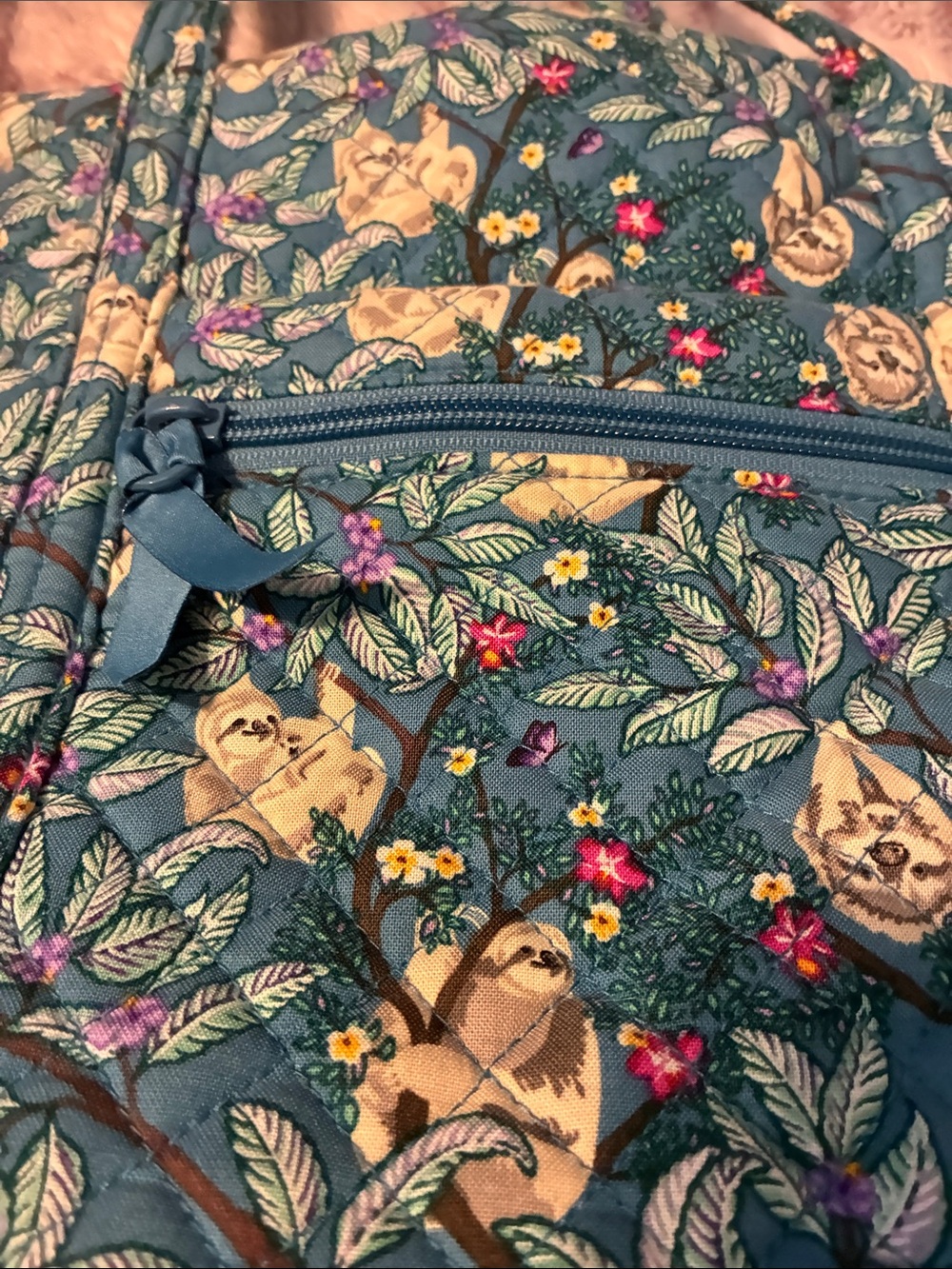 Vera Bradley Teal Quilted Tote with Sloth & Floral Print - Picture 2 of 5